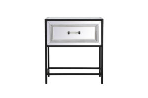 21 inch mirrored one drawer end table in black