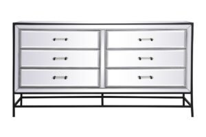 60 inch mirrored 6 drawers chest in black