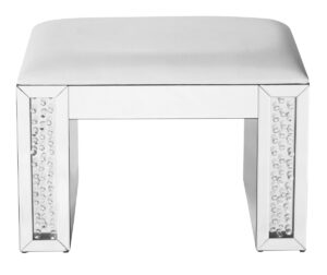 26 inch Crystal Vanity Leather stool in Clear Mirror Finish