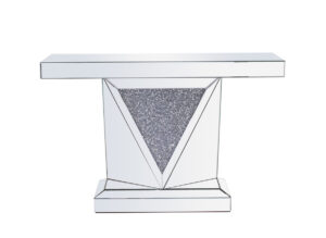 47 inch Rectangle Crystal Console Table Silver Royal Cut Crystal