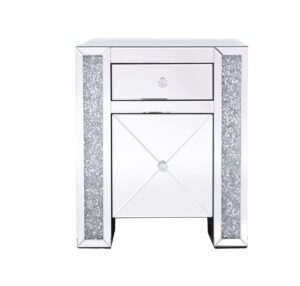 21.5 in silver crystal mirrored one drawer cabinet