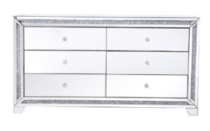 60 in silver crystal mirrored six drawer cabinet