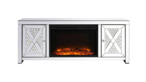 Raiden 59 inch LED mirrored tv cabinet with wood fireplace