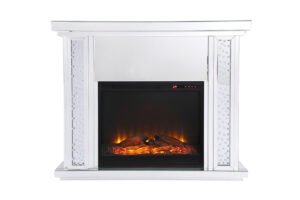 47.5 in. Crystal mirrored mantle with wood log insert fireplace