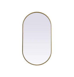 Metal Frame Oval Mirror 20x36 Inch in Brass
