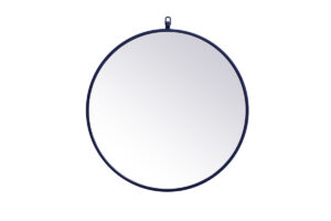 Metal frame round mirror with decorative hook 24 inch Blue