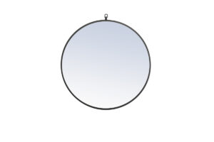 Metal frame Round Mirror with decorative hook 28 inch Black finish