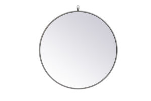 Metal frame round mirror with decorative hook 28 inch Grey