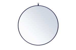Metal frame round mirror with decorative hook 32 inch Blue