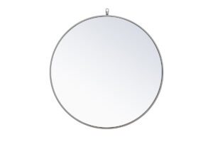 Metal frame round mirror with decorative hook 32 inch Grey