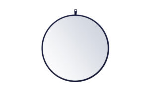 Metal frame round mirror with decorative hook 21 inch in Blue