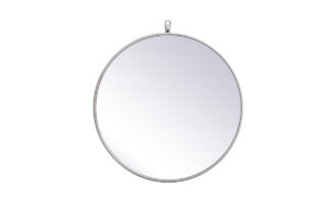 Metal frame round mirror with decorative hook 21 inch in silver