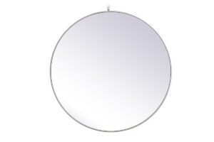 Metal frame round mirror with decorative hook 39 inch in silver