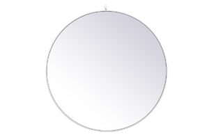 Metal frame round mirror with decorative hook 39 inch in White