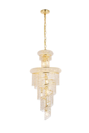 Spiral 10 light Gold Pendant Clear Royal Cut Crystal