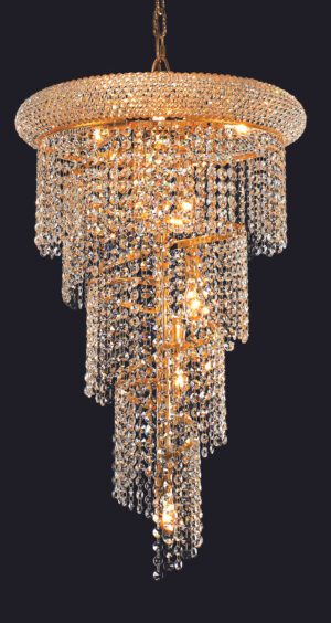 Spiral 8 light Gold Pendant Clear Royal Cut Crystal