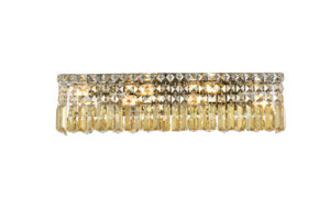 Maxime 6 light Chrome Wall Sconce Golden Teak (Smoky) Royal Cut Crystal