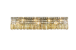 Maxime 7 light Chrome Wall Sconce Golden Teak (Smoky) Royal Cut Crystal