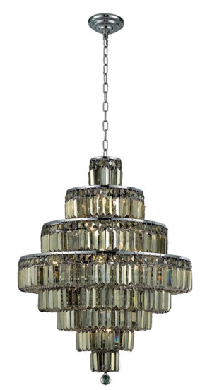 Maxime 18 light Chrome Chandelier Golden Teak (Smoky) Royal Cut Crystal