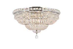 Tranquil 12 light Chrome Flush Mount Clear Royal Cut Crystal