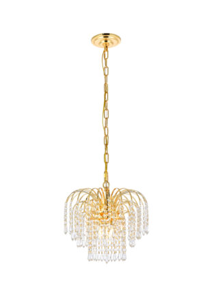 Falls 3 light Gold Pendant Clear Royal Cut Crystal