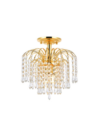Falls 3 light Gold Flush Mount Clear Royal Cut Crystal