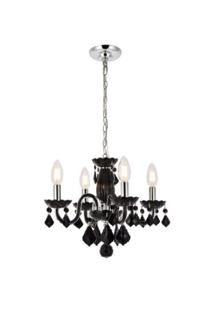 Rococo 4 light Black Pendant Jet (Black) Royal Cut Crystal