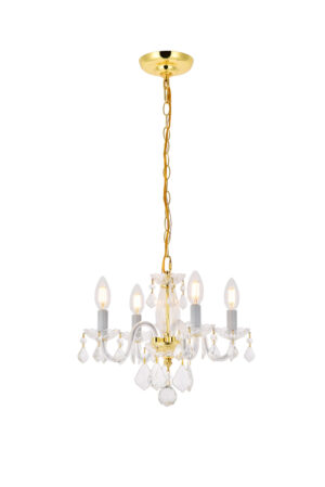 Rococo 4 light Gold Pendant Clear Royal Cut Crystal