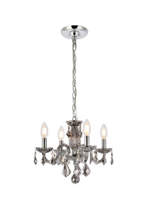 Rococo 4 light Silver Shade Pendant Silver Shade (Grey) Royal Cut Crystal