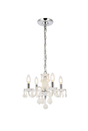 Rococo 4 light white Pendant White Royal Cut Crystal