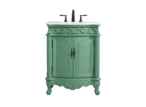27 inch Single Bathroom vanity in vintage mint with ivory white engineered marble