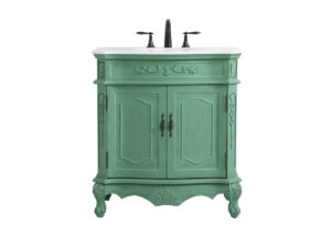 32 inch Single Bathroom vanity in vintage mint with ivory white engineered marble