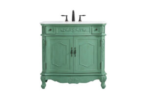 36 inch Single Bathroom vanity in vintage mint with ivory white engineered marble