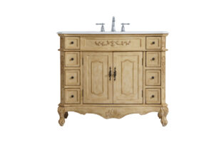42 inch Single Bathroom vanity in Light Antique Beige with ivory white engineered marble