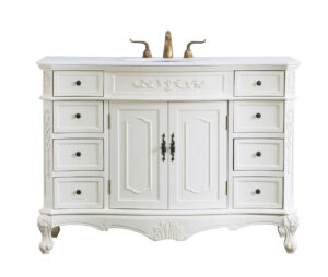 48 inch Single Bathroom vanity in antique white  with ivory white engineered marble