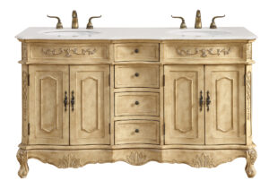 60 In. Double Bathroom Vanity Set In Antique Beige