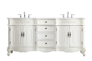 72 inch Double Bathroom vanity in Antique White with ivory white engineered marble
