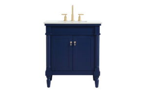 30 inch Single Bathroom vanity in blue with ivory white engineered marble