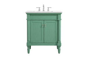30 inch Single Bathroom vanity in vintage mint with ivory white engineered marble