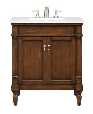 30 inch Single Bathroom vanity in Brown with ivory white engineered marble