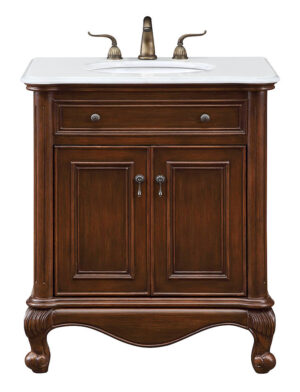 30 inch Single Bathroom vanity in Teak Color with ivory white engineered marble