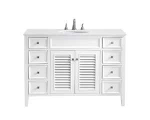 48 inch Single Bathroom vanity in White with ivory white engineered marble