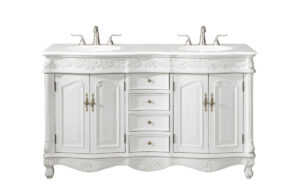 60 inch Double Bathroom vanity in Antique white with ivory white engineered marble