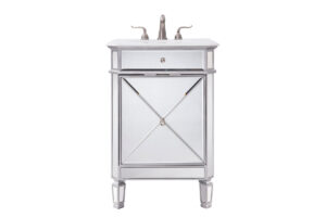 24 inch Single Bathroom mirrored vanity with ivory white engineered marble