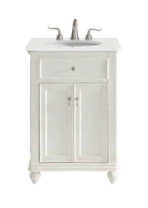 24 inch Single Bathroom vanity in Antique White with ivory white engineered marble
