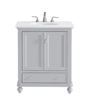 30 inch Single Bathroom vanity in Light Grey with ivory white engineered marble
