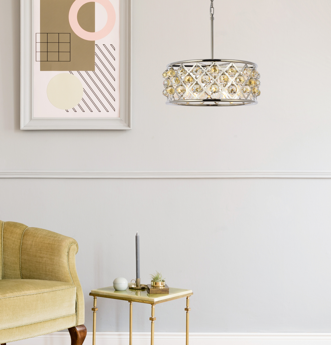 Madison 5 light polished Nickel Chandelier Golden Teak (Smoky) Royal Cut Crystal - Image 2