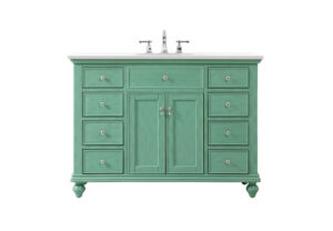 48 inch Single Bathroom vanity in vintage mint with ivory white engineered marble