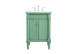 24 inch Single Bathroom vanity in vintage mint with ivory white engineered marble