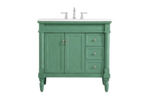 36 inch Single Bathroom vanity in vintage mint with ivory white engineered marble